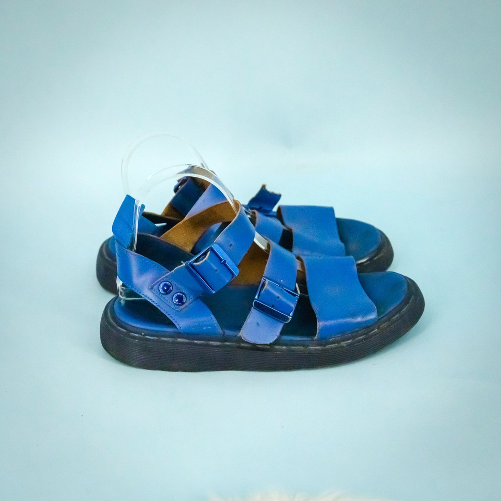 Dr. Doc Martens Size 8 Blue Leather Gryphon Lug Sole Strappy Buckle Sandals Shoe - Picture 5 of 8